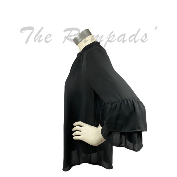 Black Ann Taylor Keyhole Layered Sleeve Blouse Size Small - Picture 5 of 10